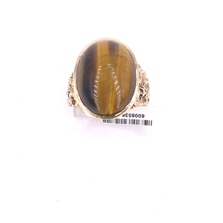 Mens 9ct Yellow Gold Vintage Tiger Eye Ring