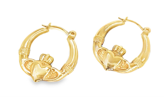 Women’s 9ct Yellow Gold Irish Claddagh Hoop Earrings - 0.4g
