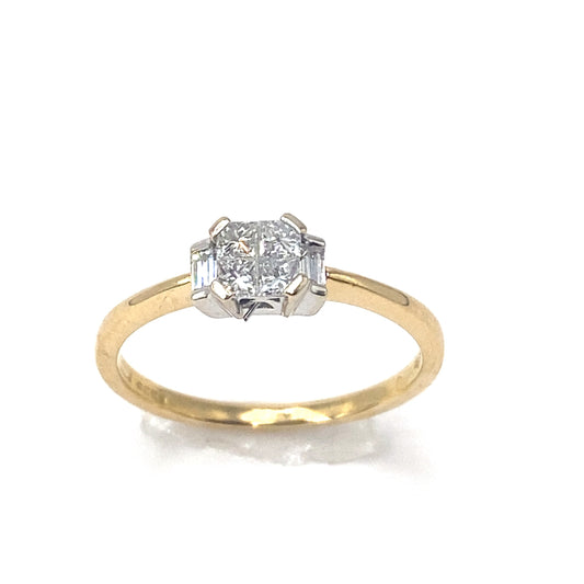 Women’s 18ct Yellow Gold Baguette & Princess Diamond Cluster Ring- 0.35ct