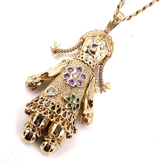 Women’s 9ct Yellow Gold Rag Doll Pendant - XL 29g