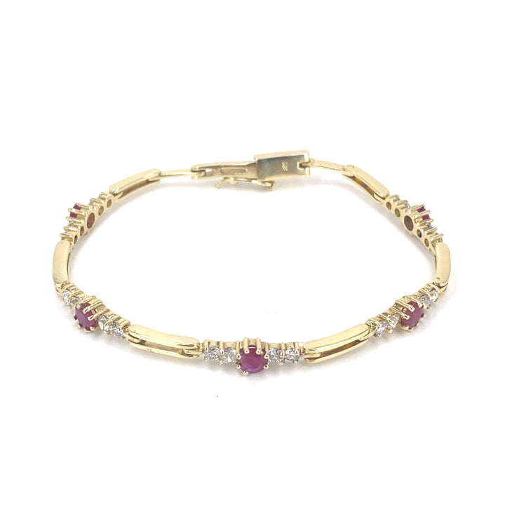 Women’s 14ct Yellow Gold Diamond Ruby Bracelet- 1.05ct