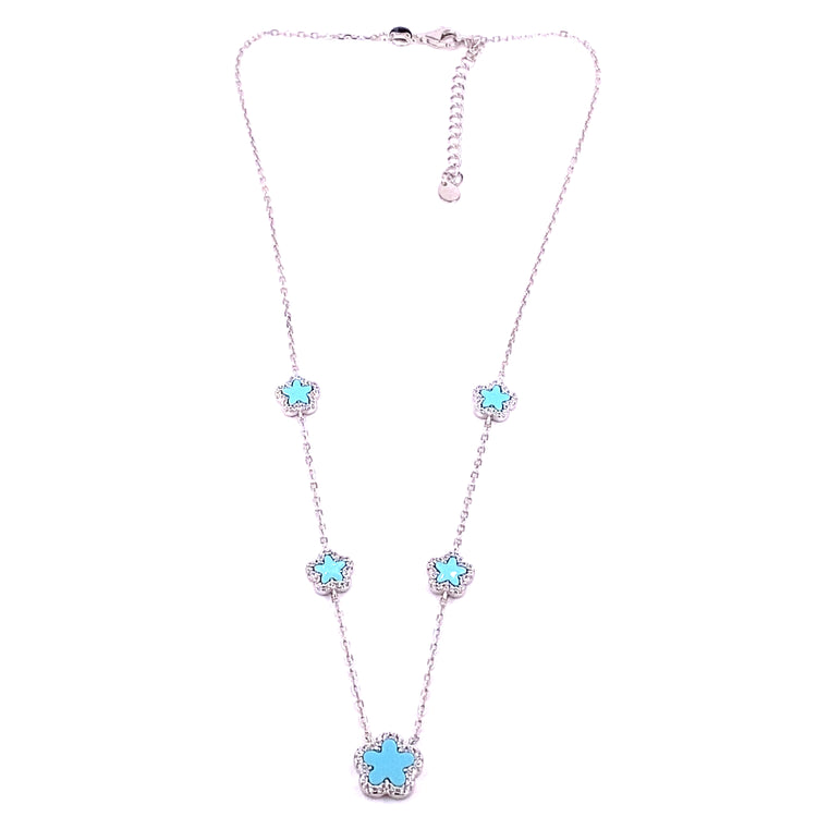 Women’s 925 Sterling Silver Turquoise Five ‘Bloom’ Necklace Cz Set