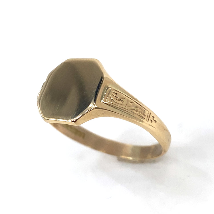 Men’s 9ct Yellow Gold Octagon Engraved Signet Ring