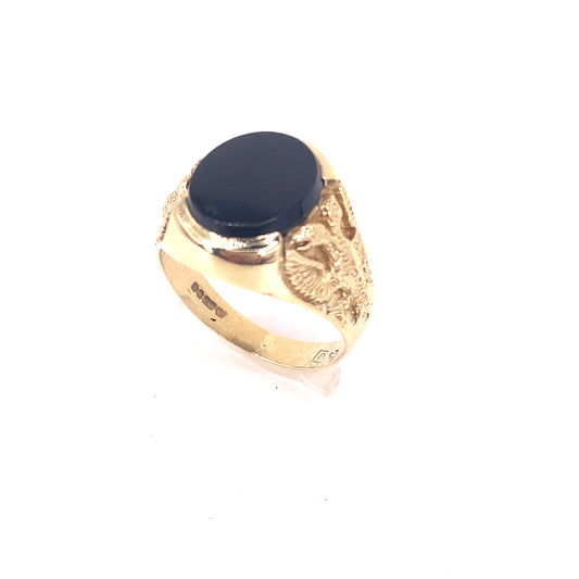 Men’s 9ct Yellow Gold Onyx Signet Ring - 6.8g