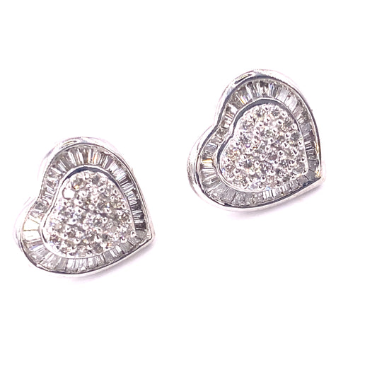 Womens 9ct White Gold Diamond Heart Studs - 1.00ct 5g