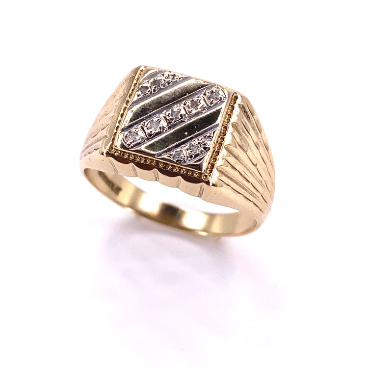 Men’s 9ct Yellow Gold Square Signet Ring - Diamond 5.5g