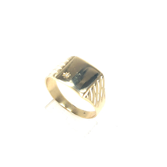 Men’s 9ct Yellow Gold Diamond Signet Ring  - 6.1g