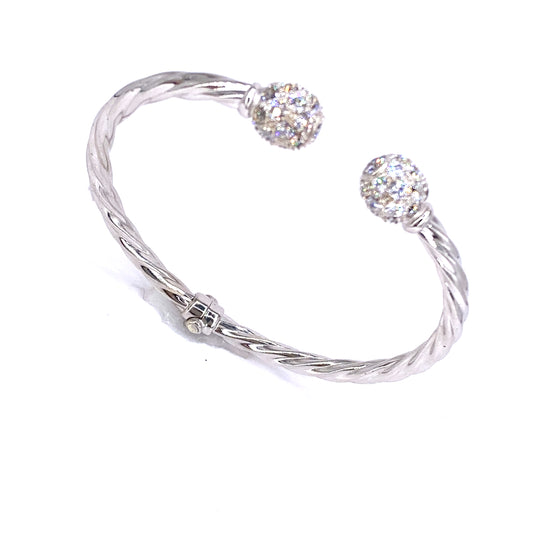 Women’s 9ct White Gold Cz Torque Bangle - 9.5g