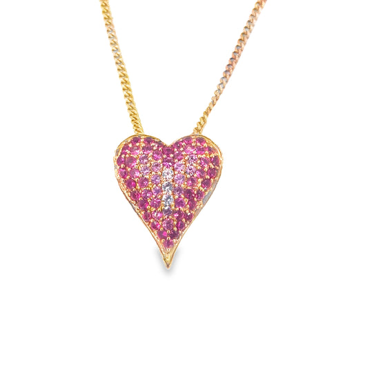 Women’s 18ct Rose gold Pink Sapphire Pave Heart Pendant & Chain - 8g