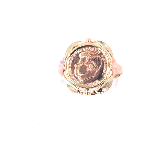 Women’s 14ct Yellow Gold Kennedy Head Cast Coin Ring - 2.1g