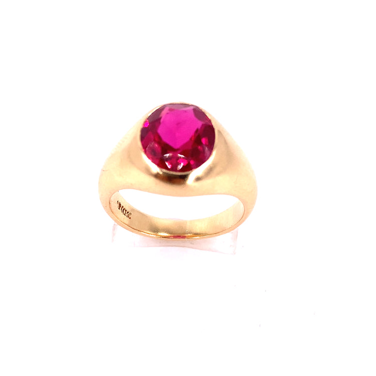 Men’s 9ct Yellow Gold Garnet Signet Ring - 12g