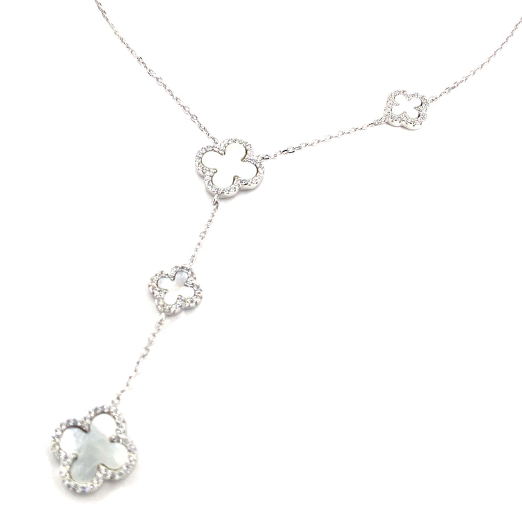 Women’s 925 Sterling Silver ‘Bloom’ Mother Of Pearl Necklace -CZ