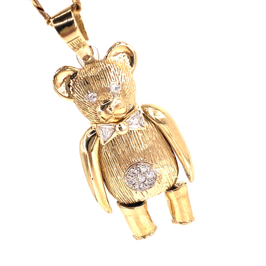 Unisex 9ct Yellow Gold Teddy Bear Pendant - 19g