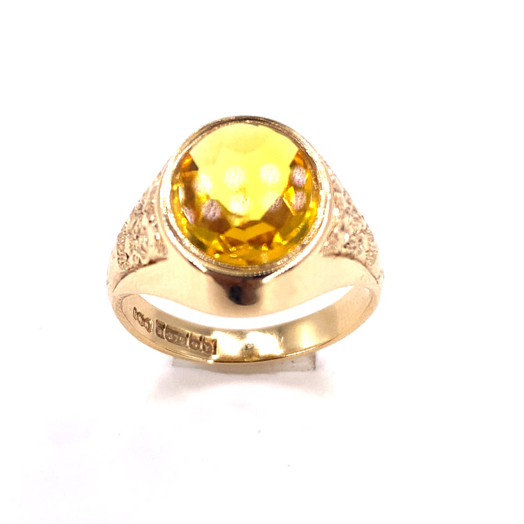 Mens 9ct Yellow Gold Citrine Signet Ring - 6.3G