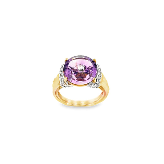 Women’s 9ct Yellow Gold Glenn Lehrer TorusRing Amethyst Diamond Ring - 6g