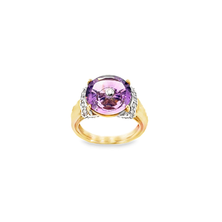 Women’s 9ct Yellow Gold Glenn Lehrer TorusRing Amethyst Diamond Ring - 6g