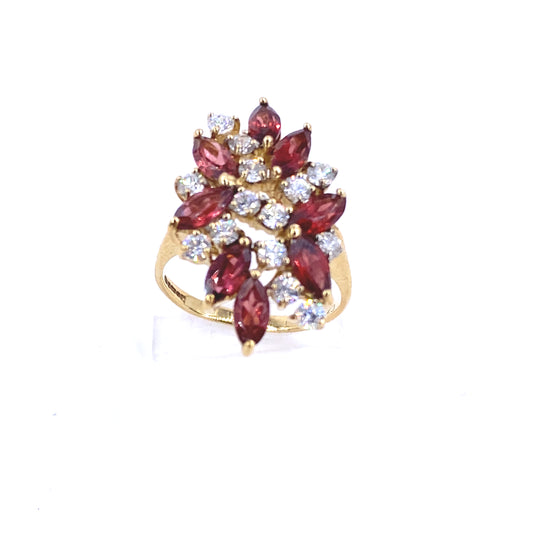 Women’s 18ct Yellow Gold Diamond Cocktail Cluster Garnet Gemstone Ring