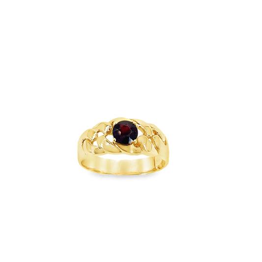 Mens 9ct Yellow Gold Garnet Curb Link Ring 5.9g Size Q