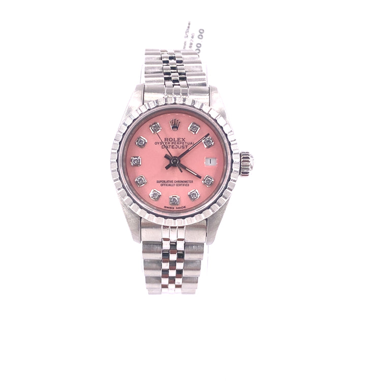 Women’s Steel Rolex Datejust Watch- Pink Diamond Dot Dial. 26mm