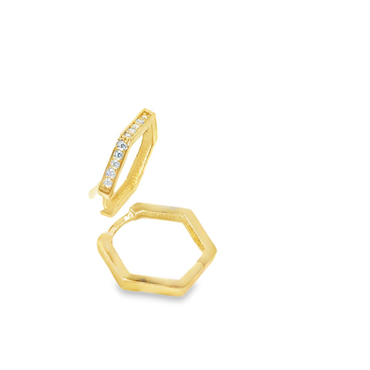 Women’s 9ct Yellow Gold Diamond Hexagon Hoop Earrings - 2g 0.3ct
