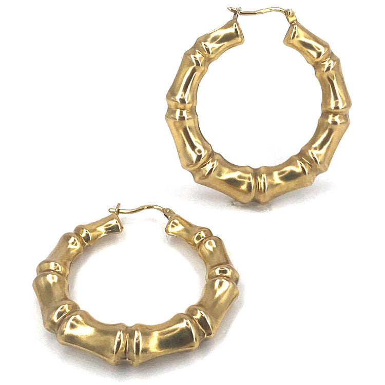 Women’s 9ct Yellow Gold Bamboo Brushed Finish Hoops