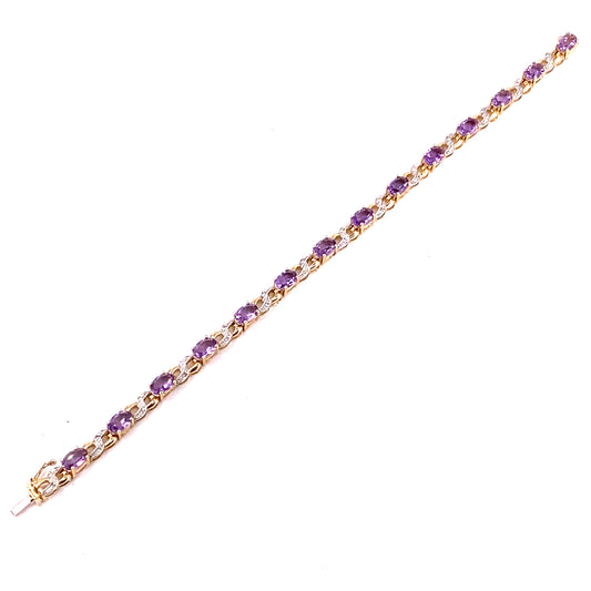 Women’s 9ct Yellow Gold Diamond Amethyst Bracelet - 8g