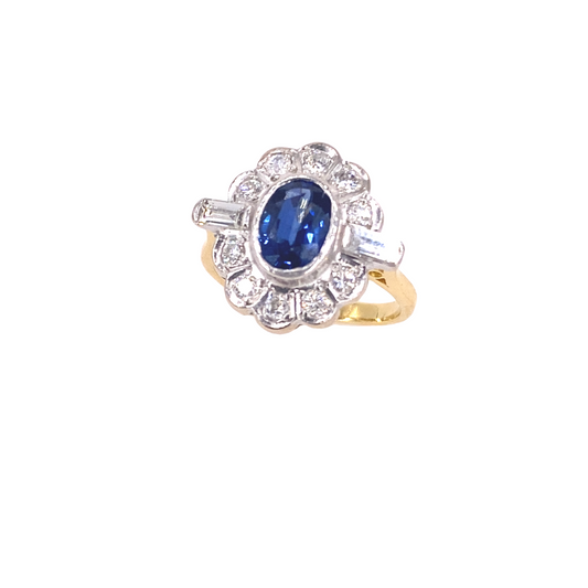 Women’s 18ct Yellow Gold Diamond Sapphire Cocktail Ring - 5.7g 0.70ct