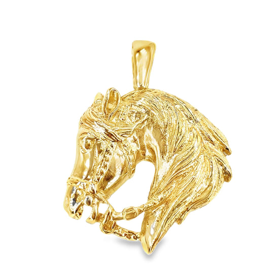 Mens 9ct Yellow Gold XL Horse Head Pendant 14.9g