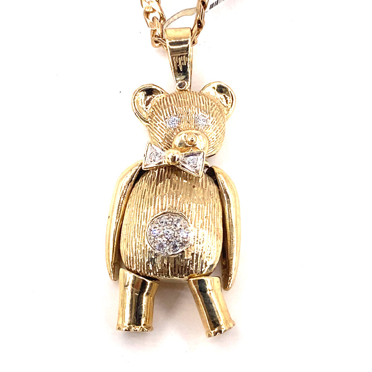 Unisex 9ct Yellow Gold Teddy Bear Pendant - 19g