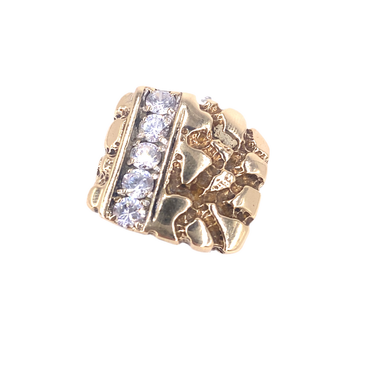 Mens 9ct Yellow Gold CZ Ring - 8.6g Size P