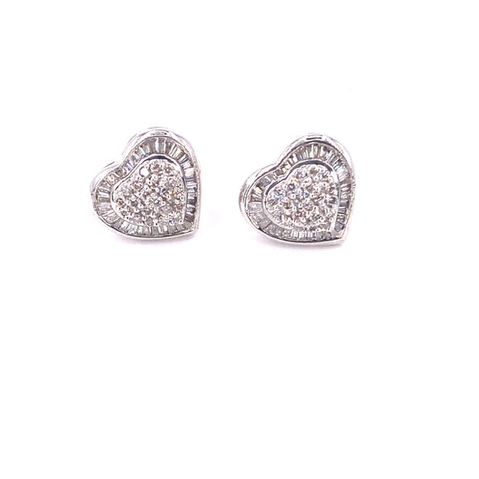 Womens 9ct White Gold Diamond Heart Studs - 1.00ct 5g