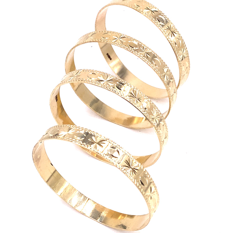 Maiden 9ct Yellow Gold Star Engraved Bangle Set of 4 - 46g