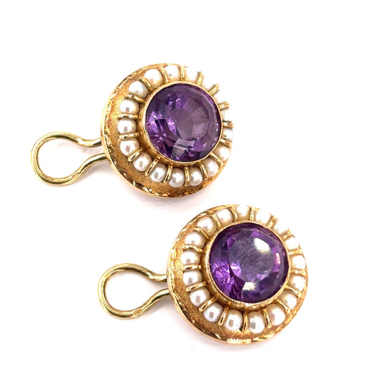 Women’s 9ct Yellow Gold Amethyst Pearl Clip On Earrings - 10g