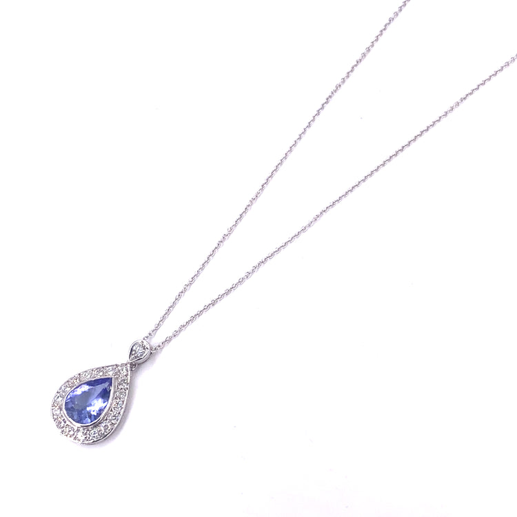 Women’s 18ct White Gold Diamond Tanzanite Pendant & Necklace - 3.8g