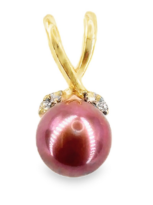 Women’s 18ct Red Pearl Diamond Pendant - 1.5g
