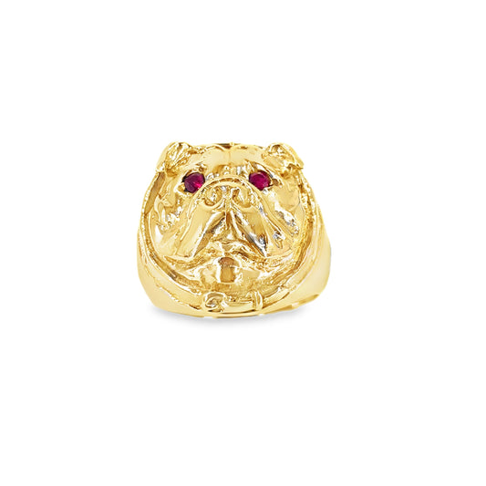 Men’s 9ct Yellow Gold XL Bull Dog Ring - 20.8g