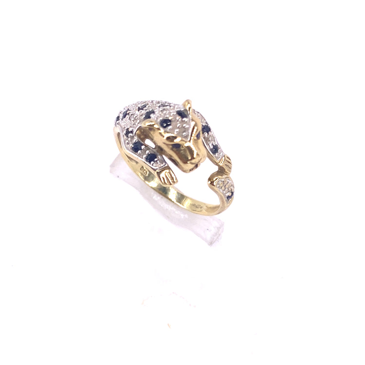 Women’s 9ct Yellow Gold Sapphire Diamond Panther Ring - 2.9g