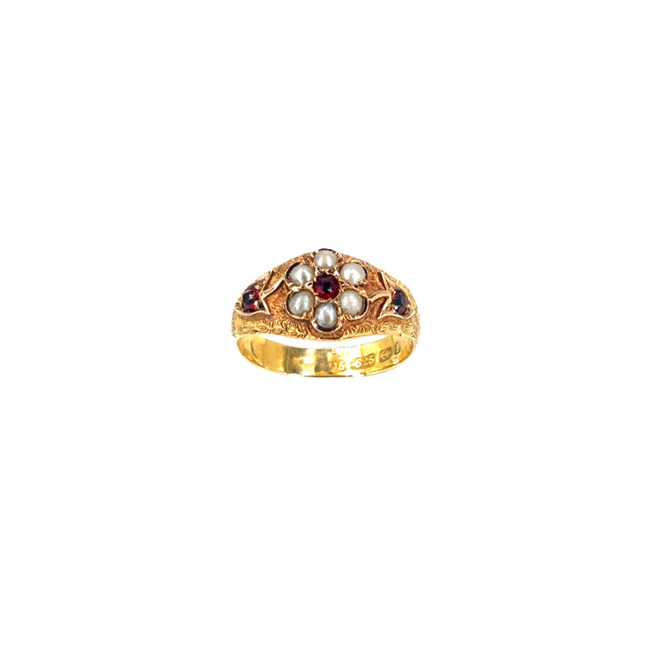 Women’s 15ct Garnet & Seed Pearl Antique Ring -1.7g