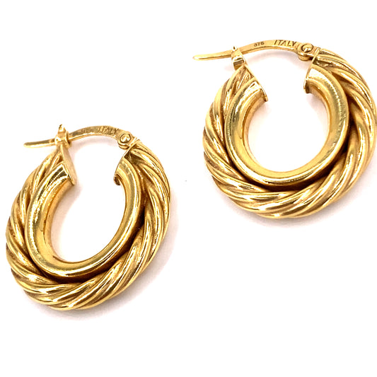 Women’s 9ct Yellow Gold Rope Twist Vintage Hoops - 2.9g