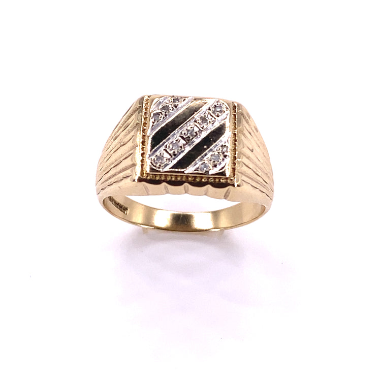 Men’s 9ct Yellow Gold Square Signet Ring - Diamond 5.5g