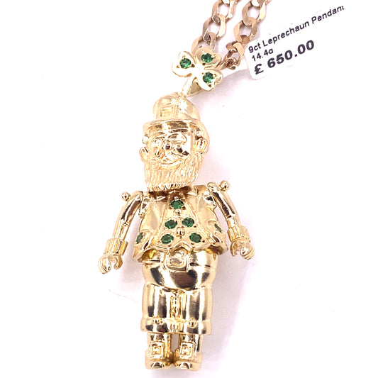 Unisex 9ct Yellow Gold Leprechaun Pendant - 14g