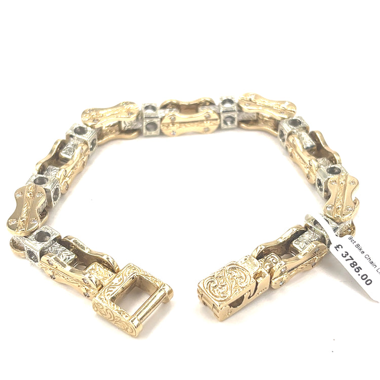 Men’s 9ct Yellow Gold Bike Link Bracelet - 84g 10”