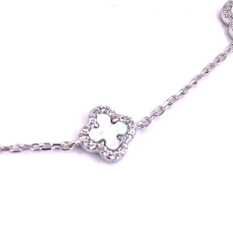 Women’s 925 Sterling Silver Mother Of Pearl ‘Bloom’ Anklet - Cz Set