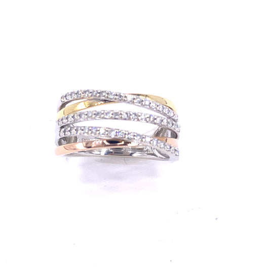 Women’s 18ct Tri Gold Diamond Ring - 0.60ct 6.5g Size L