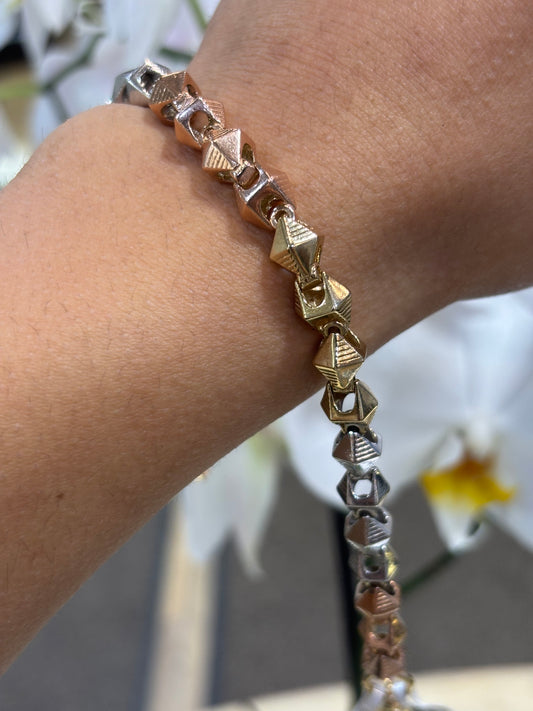 Men’s 9ct Yellow Rose White Gold Pyramid Bracelet-32g