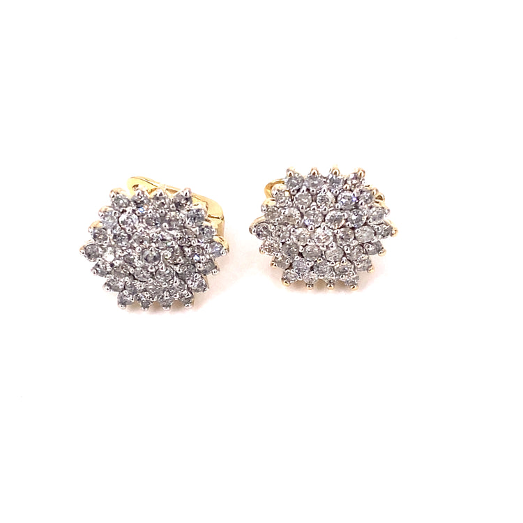 Women’s 9ct Yellow Gold Diamond Cluster Studs - 2.00ct