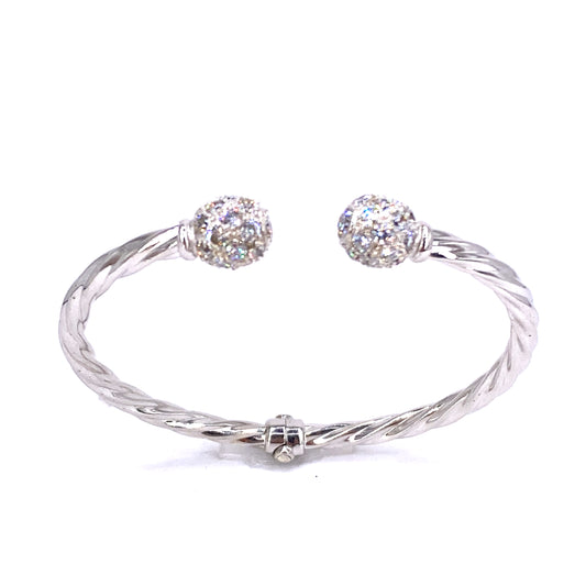 Women’s 9ct White Gold Cz Torque Bangle - 9.5g