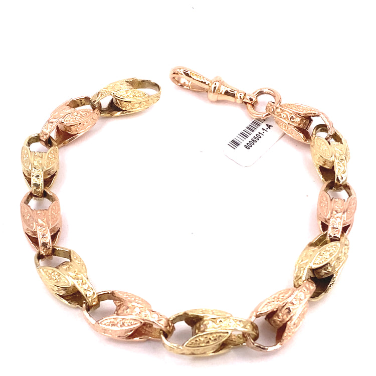 Men’s 9ct Yellow & Rose Gold Engraved Tulip Bracelet - 25g