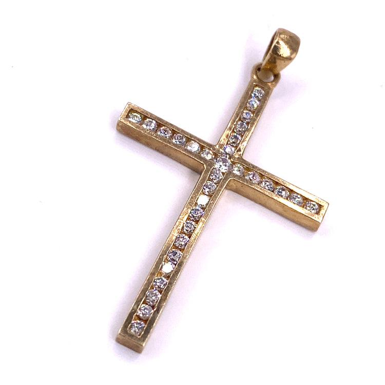 Unisex 9ct Yellow Gold Cross Pendant- CZ 3.8g