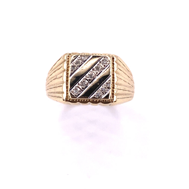 Men’s 9ct Yellow Gold Square Signet Ring - Diamond 5.5g